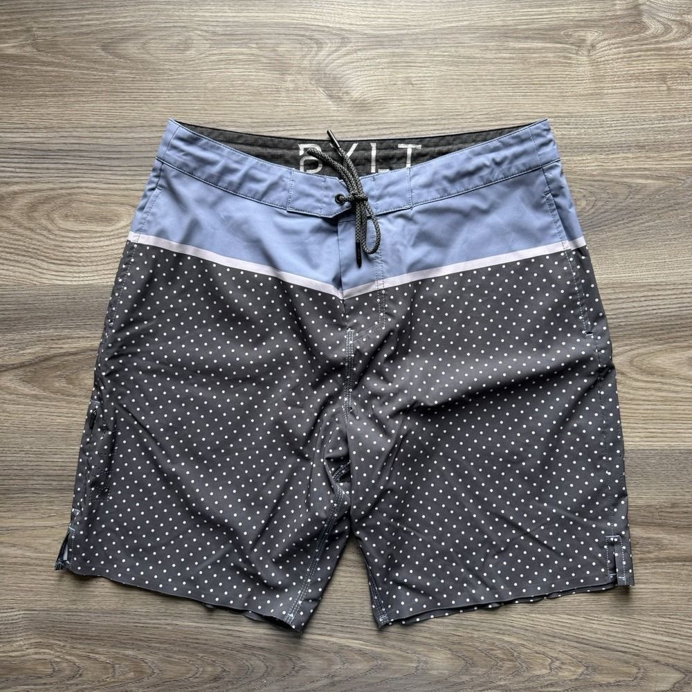 BYLT Coastal Board Shorts Blue‎ Black Dot Lightweight Pockets Swim Mens L